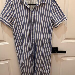 LOFT Blue and White Casual Button Down Shirt Dress